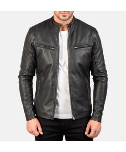 Black Vintage Mens Classic Biker Leather Jacket Hot Sale