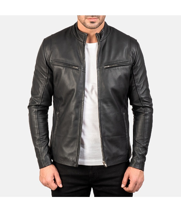 Black Vintage Mens Classic Biker Leather Jacket Hot Sale