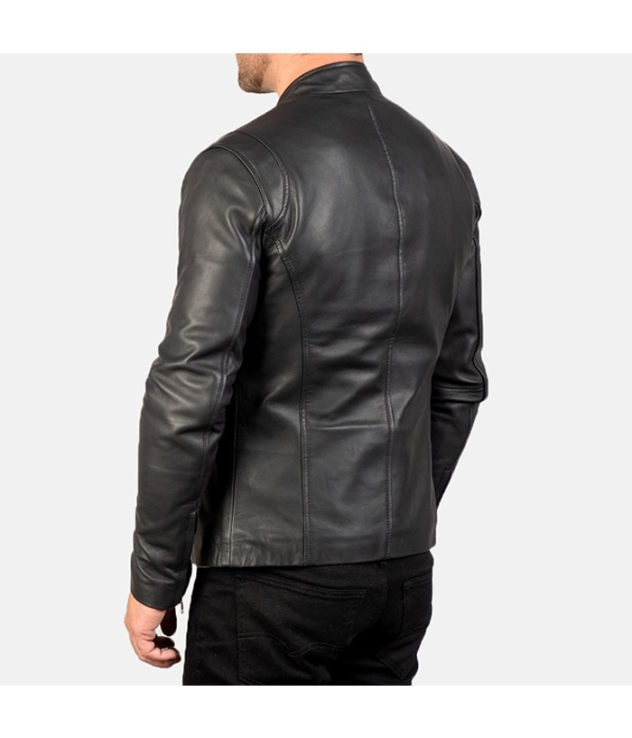 Black Vintage Mens Classic Biker Leather Jacket USA UK Free Shipping
