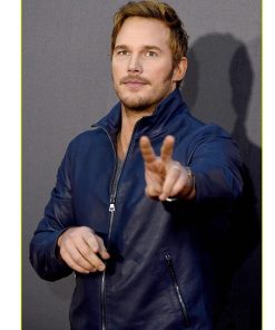 Chris Pratt Premiere Blue Leather Jacket Christmas Sale