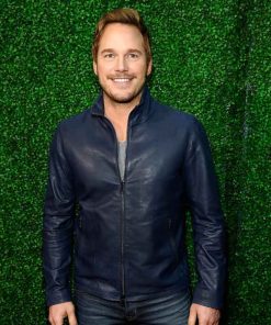 Chris Pratt Premiere Blue Leather Jacket Gifts for Him