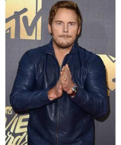 Chris Pratt Premiere Blue Leather Jacket herren lederjacke