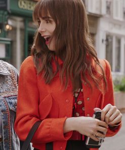 Emily In Paris Lily Collins Orange Wool Jacket