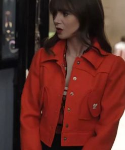 Emily In Paris Lily Collins Orange Wool Jacket Womens Winter Sale