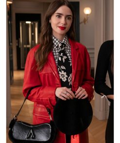 Emily In Paris S4 Lily Collins Red Leather Coat