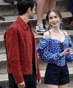 Eugenio Franceschini Emily In Paris Red Suede Jacket Netflix Series Jacket