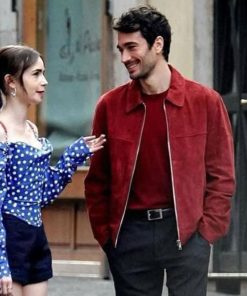 Eugenio Franceschini Emily In Paris Red Suede Jacket veste en cuir