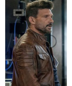 Frank Grillo Boss Level Brown Leather Jacket Free Shipping UK USA Canada