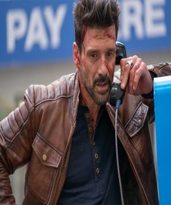 Frank Grillo Boss Level Brown Leather Jacket Winter Sale