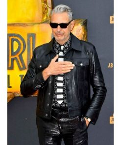 Jeff Goldblum Trucker Black Leather Jacket