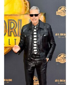 Jeff Goldblum Trucker Black Leather Jacket Shop now Winter Sale