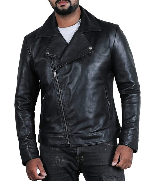 Mens Biker Moto Style Classic Brando Black/Red Real Leather Motorcycle Jacket - JAC5
