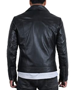 Men Brando Biker Black Leather Motorcycle Jacket Free Shipping UK USA Canada