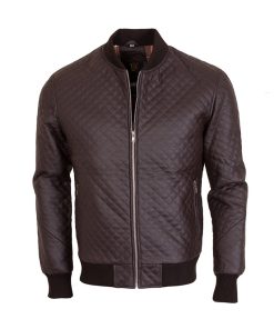 Men's Biker Brown Quilted Leather Bomber Jacket