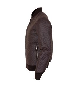 Men's Biker Brown Quilted Leather Bomber Jacket Free Shipping UK USA Canada