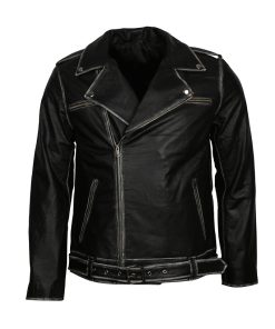 Men's Brando Distressed Black Biker Leather Jacket