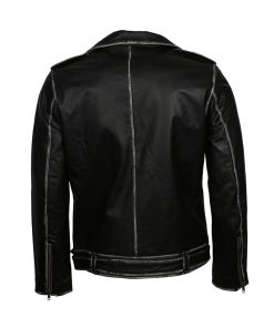 Men's Brando Distressed Black Biker Leather Jacket Free Shipping UK USA Canada
