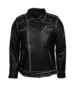 Men's Brando Distressed Black Biker Leather Jacket Gifts for Him