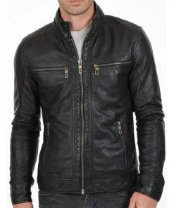 Men's Classic Fashion Black Biker Leather Jacket