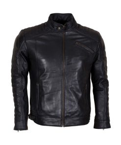 Men's Padded Fashion Biker Black Leather Jacket