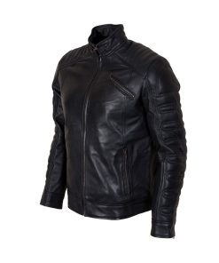 Men's Padded Fashion Biker Black Leather Jacket UK USA Free Shipping