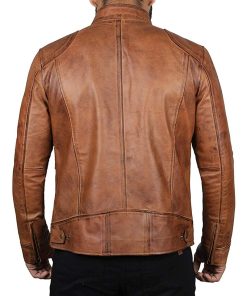 Mens SWORD Brown Waxed Biker Vintage Classic Leather Jacket New Year Gifts for Him