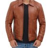 Men's Tan Distressed Classic Biker Leather Jacket