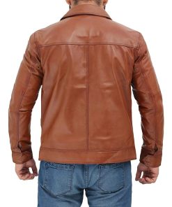 Men's Tan Distressed Classic Biker Leather Jacket Free Shipping UK USA Canada
