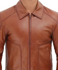 Men's Tan Distressed Classic Biker Leather Jacket veste en cuir