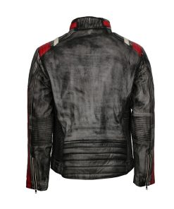 Mens Vintage Biker Distressed Grey Retro Leather Motorcycle Jacket Free Shipping UK USA Australia