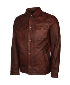 Men's Vintage Brown Trucker Leather Jacket Free Shipping UK USA Canada