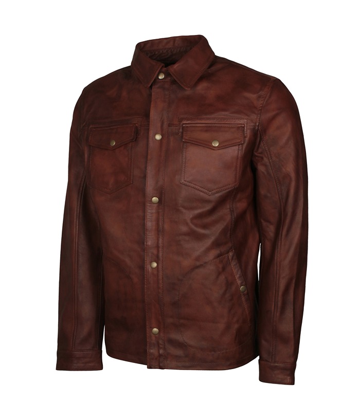 Men's Vintage Brown Trucker Leather Jacket Free Shipping UK USA Canada