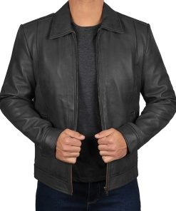 Men's Vintage Collared Black Biker Leather Jacket