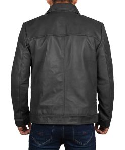 Men's Vintage Collared Black Biker Leather Jacket Free Shipping UK USA Canada