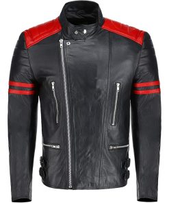 Motorcycle Brando Mens Leather Black Jacket motorrad jacke