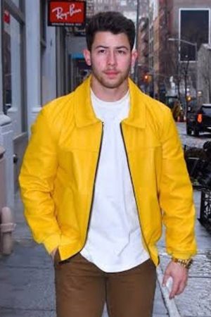 Nick Jonas Yellow Biker Leather Jacket