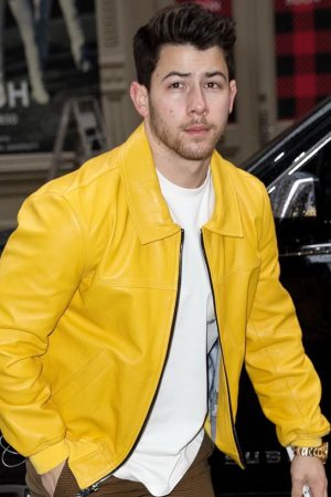 Nick Jonas Yellow Biker Leather Jacket Buy now