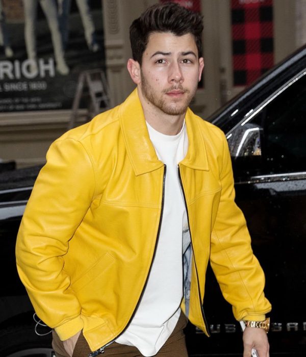 Nick Jonas Yellow Biker Leather Jacket Buy now