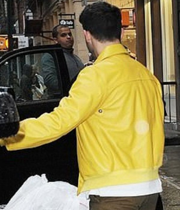 Nick Jonas Yellow Biker Leather Jacket Celebrity wear