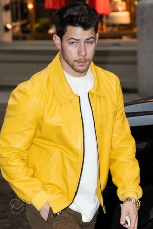 Nick Jonas Yellow Biker Leather Jacket Shop Christmas Sale