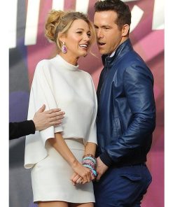 Ryan Reynolds Blue Bomber Leather Jacket Celebrity Style Jacket