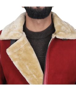 Ryan Reynolds Spirited Christmas Red Suede Leather Jacket veste en cuir