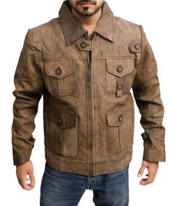 The Expendables 2 Jason Statham Distressed Leather Jacket Winter Sale