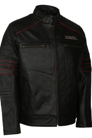 The VII Viper Boy Black Biker Leather Jacket Free Shipping UK USA Canada