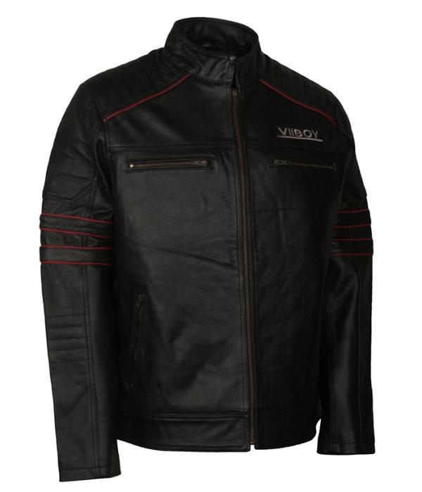 The VII Viper Boy Black Biker Leather Jacket Free Shipping UK USA Canada