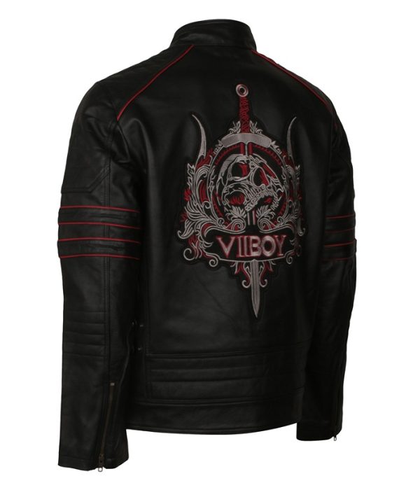 The VII Viper Boy Black Biker Leather Jacket motorrad jacke