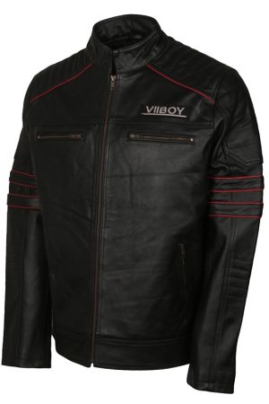The VII Viper Boy Black Biker Leather Jacket veste en cuir
