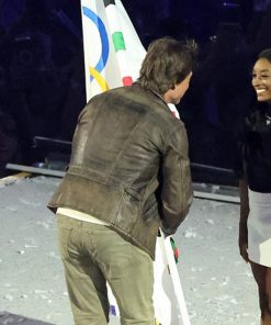 Tom Cruise Paris Olympics Brown Leather Jacket veste en cuir