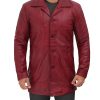 Vintage Distressed Red Leather Classic Coat