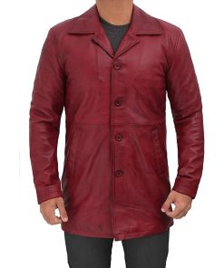 Vintage Distressed Red Leather Classic Coat